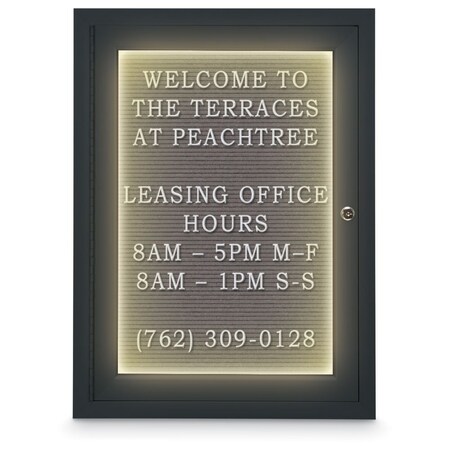 United Visual Products 18"x24" 1-Door Enclosed Outdoor Letterboard, Header, Grey Felt/Black UV1186HD-BLACK-GREY